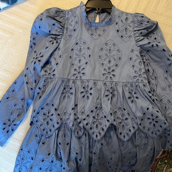 ZARA eyelet puff long sleeve mini dress size small - Picture 8 of 11